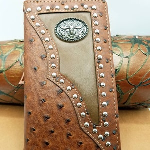 Cartera Longhorn Concho, cartera occidental personalizable para hombre, billetera plegable marrón, chequera, tarjetero, artículo de regalo, cartera para hombre grabable.