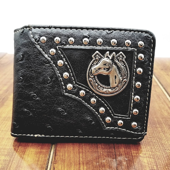 Men's Western Wallet Horse Logo Bifold Style Studded With Etsy