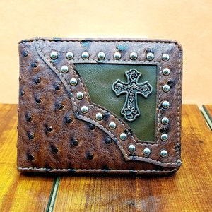 Cartera occidental CROSS personalizada con cruz plegable, concho religioso de piel sintética, grabada con láser, regalo para Navidad, graduación, San Valentín