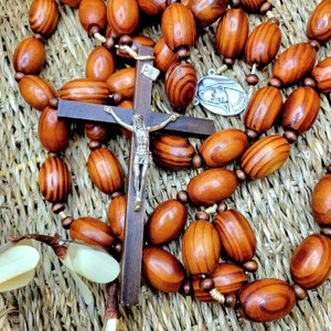 Wall Large ROSARY Virgen de Guadalupe Wooden beads Oval 28mm x 19mm  XXL Large 52&quot;