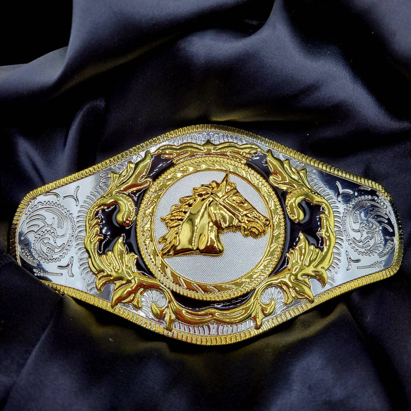 Western Horse Belt Buckle Long Rodeo Biker Buckle Gold Silver Etsy