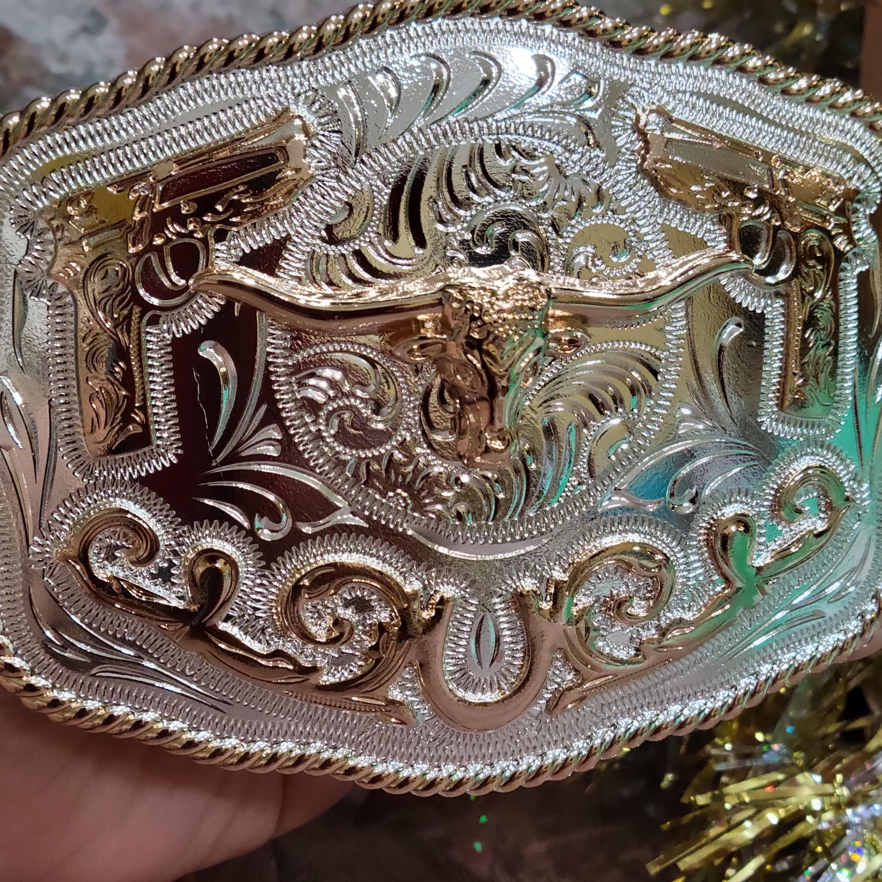 Western Rhinestone Belt Buckle Oval Silver Tone‎ Mexico West Star Texas Western Belt Mexican Flag Cowboy Style-8063  main image 3