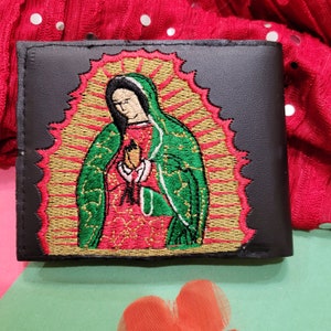 Cartera Virgen de Guadalupe Cartera Mexicana de Piel Bordada para Hombre Cartera con piel de vacuno