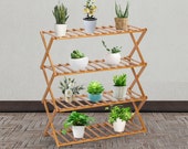 4-Tier Foldable Wooden Ladder Shelf Display Stand Unit Home Plant Flower Book Shelves Storage Rack