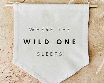Wild One Sleeps Canvas Banner | Organic Cotton Nursery Decor