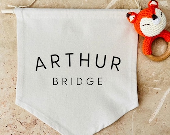 Personalised Name Canvas Banner | Boho Nursery Decor, Organic Cotton Pennant Flag
