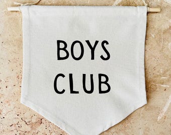 Boys Club Canvas Banner | Kids Room Decor, Organic Cotton Pennant Flag