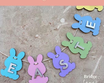Easter Bunny Bunting, Custom Name Tag, Basket Tag, Keepsake SVG (Digital Download)