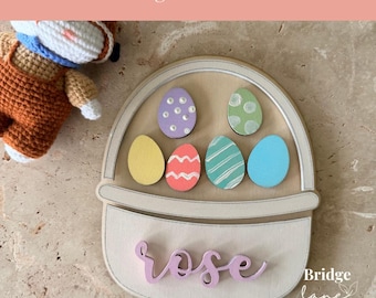 Faux Stitch Layered Easter Basket with Eggs - SVG Digital Download