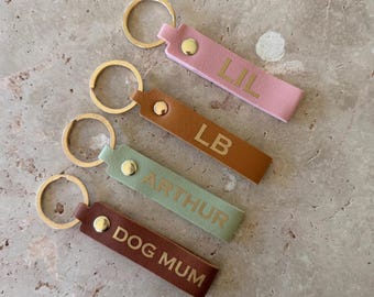 Personalised Faux Leather Keyring | Custom Name Monogram Keychain | Gold Hardware Bag Tag