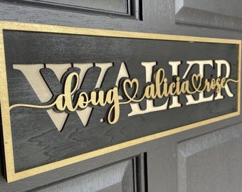 Custom Laser Cut Wooden Family Name Sign | 3D Layered Vintage Plaque