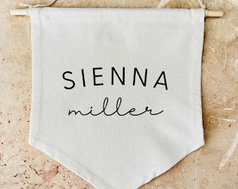 Custom Name Banner | Organic Cotton | Personalised Canvas Banner | Kids Room Decor | Pennant Flag