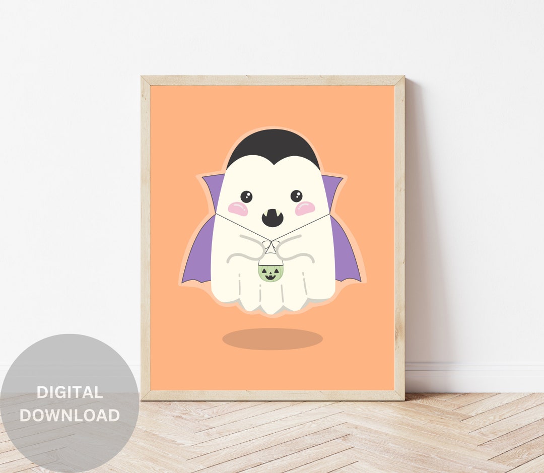 Cute Halloween Wall Art, Cute Ghost Art, Ghost Costume, Cute Vampire