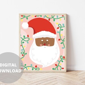 Cute Santa Claus, Two Variations, Christmas Wall Art, Santa Art, Holiday Art, Baby Nursery Art, Kids Room, Pink Christmas, String Lights