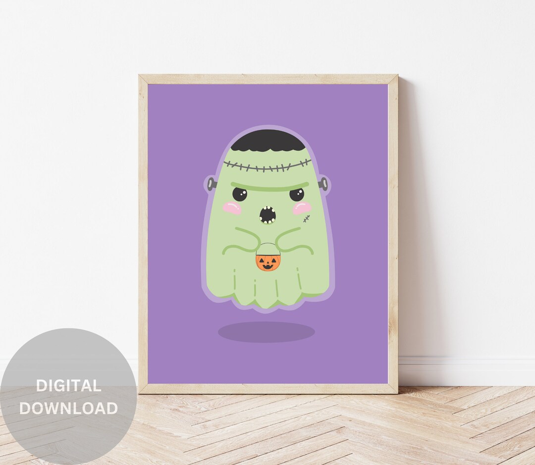 Cute Halloween Wall Art, Cute Ghost Art, Ghost Costume, Frankenstein