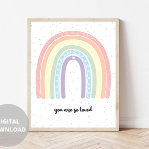 Pastel Rainbow Wall Art, You Are So Loved Art, Nursery Decor, Play Room, Kids Room, Baby Shower Gift, Printable Wall Art, Digital Download