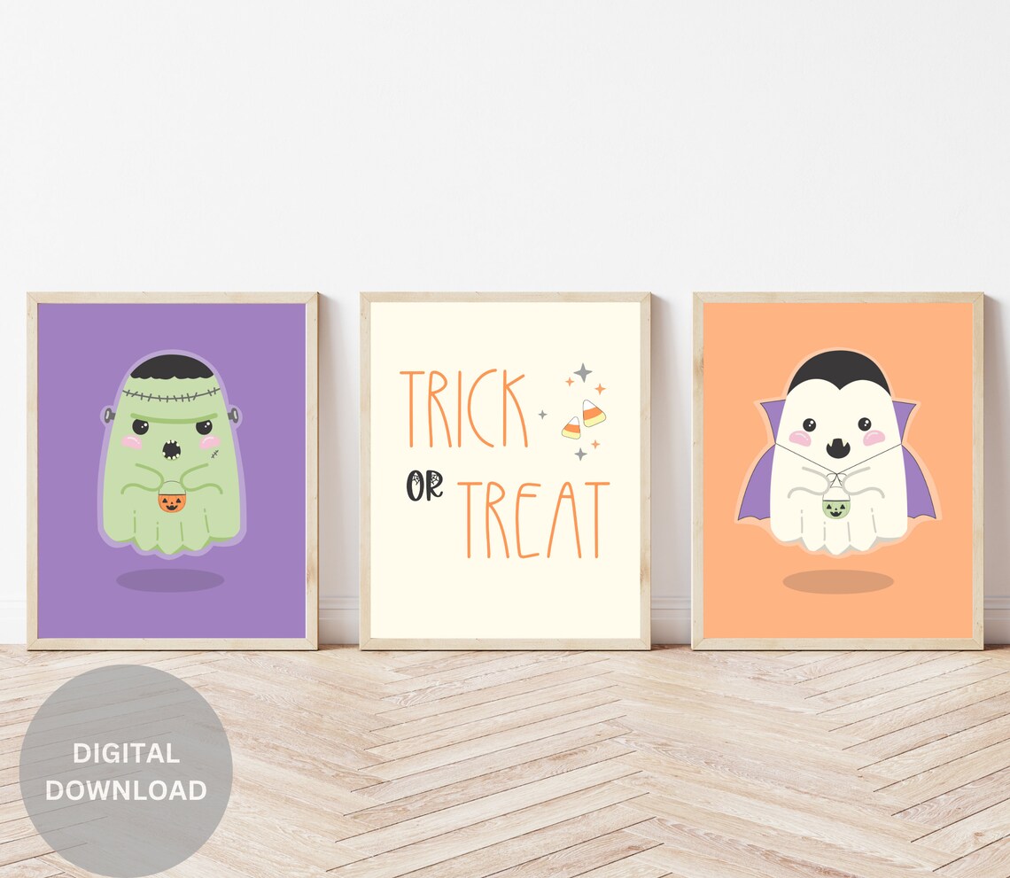 Set of Three Cute Halloween Wall Art, Cute Ghost Art, Ghost Costume