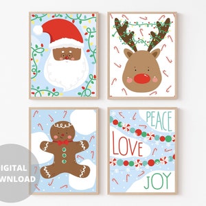 Christmas Wall Art Bundle, Blue Christmas, Holiday Art, Christmas Art, Baby Nursery, Kids Room Art, Santa Claus Art, Rudolph, Reindeer, Love