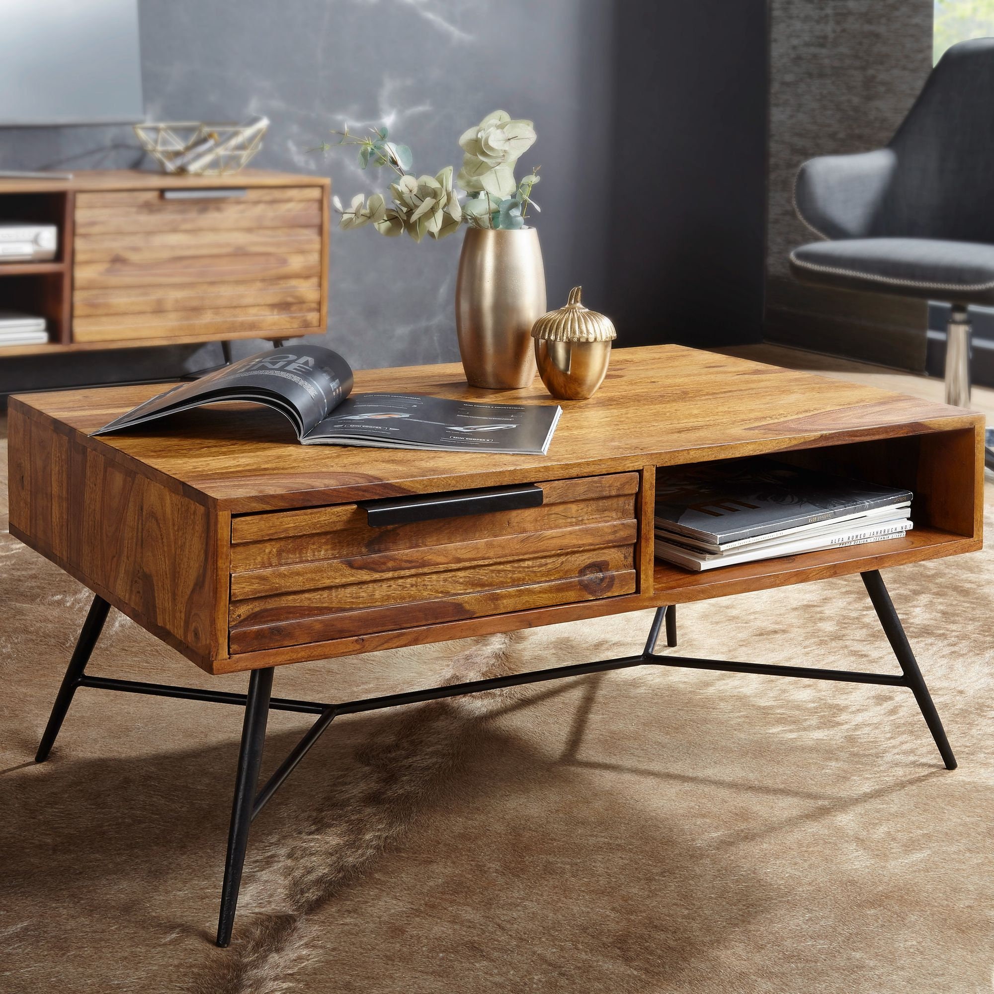 Modern coffee table 87 x 41 x 55 cm Sheesham solid wood Etsy