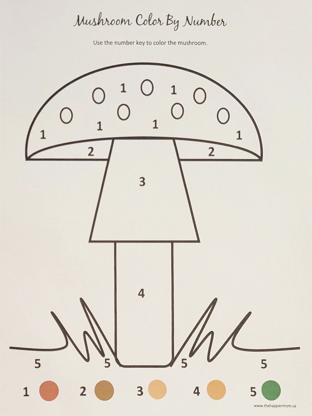Mushroom Color by Number Printable Page for Kids, Mushroom Coloring