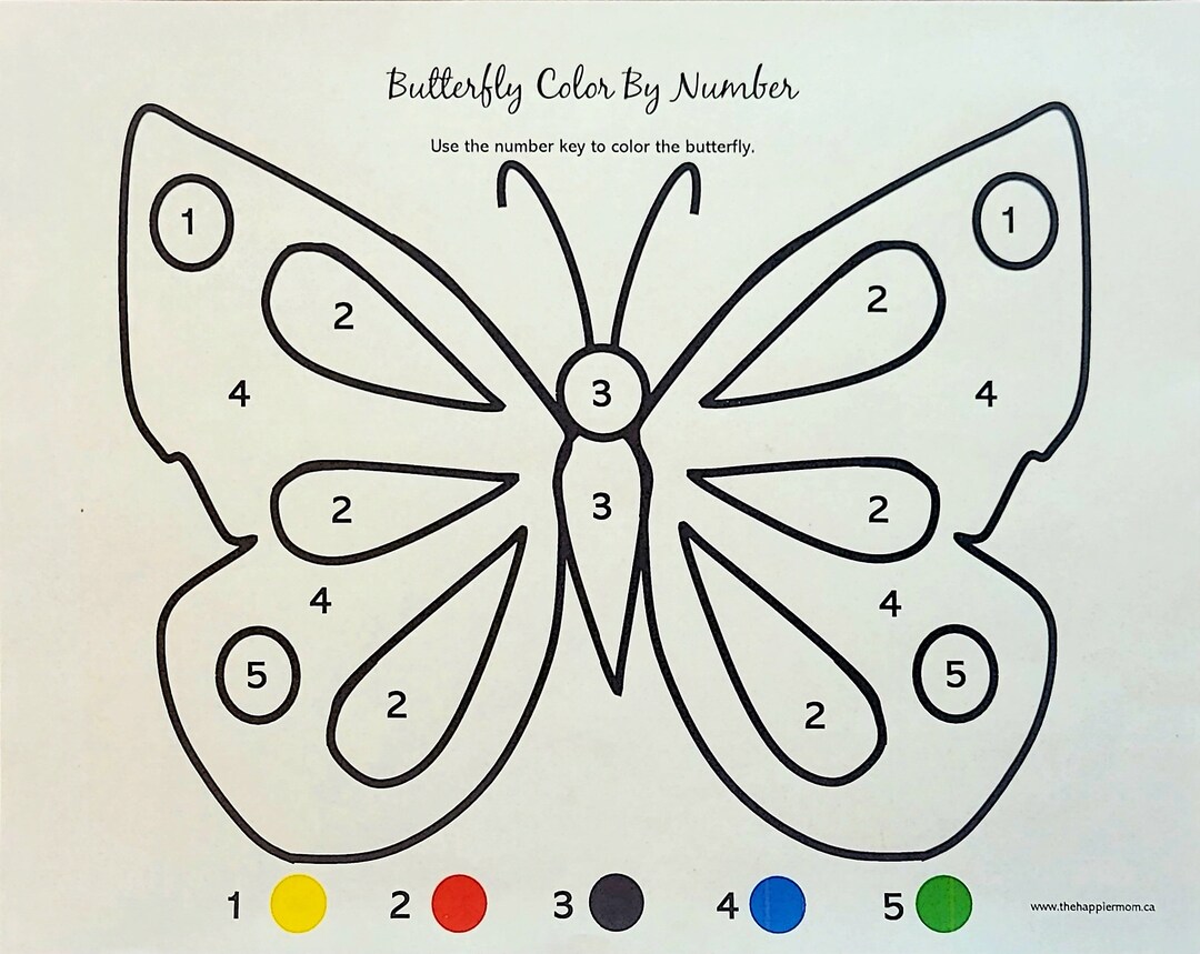 Butterfly Color by Number Printable Page for Kids, Butterfly Coloring