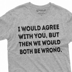 May include: A heather grey t-shirt with the text "I would agree with you, but then we would both be wrong."