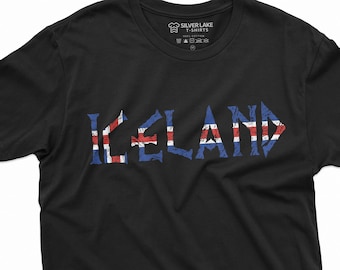 Iceland T-shirt Ísland Mens Womens Tee Icelandic Flag Coat of Arms Nordic Viking Tee Shirt