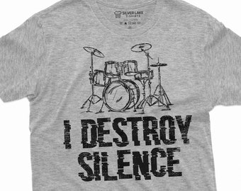 Men's Drummer T-shirt I destroy Silence Drum Drumming Music Tee Shirt for Him | Musical band tee Percussion cymbals, xylophones, gongs Tee