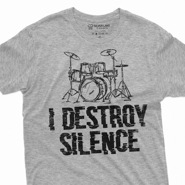 T-shirt Tambour Homme Je détruis Silence Tambour Tambour Musique Tee-shirt pour Lui | Musique Tee Cymbales à percussion, xylophones, gongs Tee