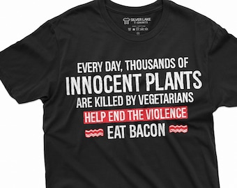 Men's Funny Eat Bacon Anti Vegan Veganism Tee Shirt BBQ Grilling Steak Tee | Mens Gifts Funny Foodie Shirt