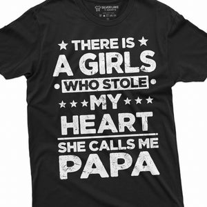 Men&#39;s Papa Daughter T-shirt Girl stole my heart she call me Papa Dad father Father&#39;s day Gift Tee shirt pops men&#39;s birthday Gift tee