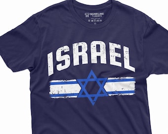 Men&#39;s Israel T-shirt Israeli Flag Coat of Arms Tee Shirt ישראל Star of David Patriotic Heritage Tee Shirt