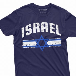 Men&#39;s Israel T-shirt Israeli Flag Coat of Arms Tee Shirt ישראל Star of David Patriotic Heritage Tee Shirt