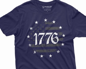 Men's Patriotic 1776 Independence day USA Flag T-shirt 4th of July US Birthday Shirt Stars Stripes Fourth USA Tee Shirt