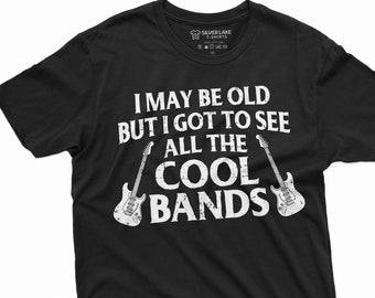 Männer lustiges Musik-T-Shirt Ich bin vielleicht alt, aber ich muss all die coolen Bands sehen Dad Grandpa Onkel 90er 80er 70er Jahre Rockmusik Bands T-Shirt
