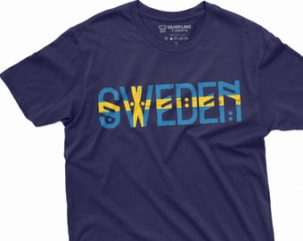 Men's Sweden T-shirt Konungariket Sverige Patriotic Country Nordic Norse Viking Heritage Country Flag coat of arms tee
