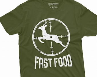 Men's Funny Fast Food Hunting Tee Shirt Deer Running Fast Humor Fathers Day Grandpa Dad Camo Tee Shirt For Him