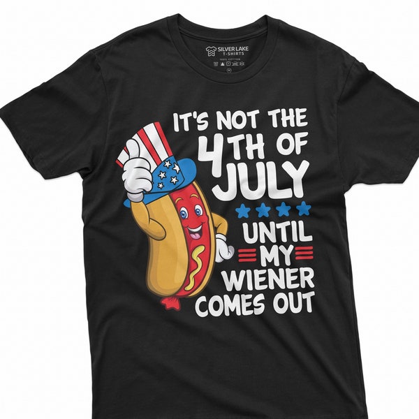 4th of July Funny Wiener T-shirt Partying Grilling Fourth Humor Gift Shirt hot dog bbq Mens offensive  Tee Shirt