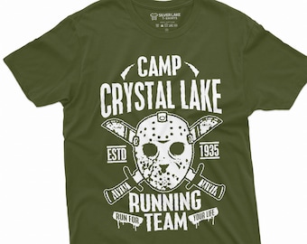 Maglietta Crystal Lake Running Team Maglietta Horror Jason Mask da