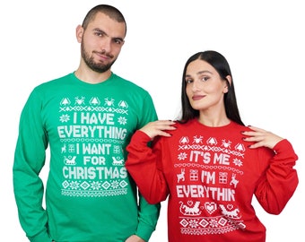 Noël correspondant à manches longues vert rouge chemises j'ai tout pour Noël drôle pull laid fête t-shirts à manches longues