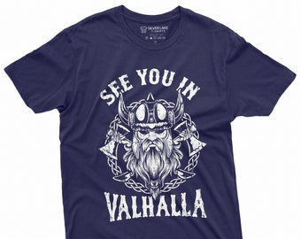 Men's Viking Warrior T-shirt See you in Valhalla Nordic Norse Mythology Odin Thor Tee Shirt Heritage Vikings Tee Gifts For Him