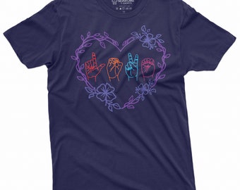 ASL T-shirt American Sign Language Day Tee Shirt Love Heart