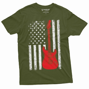Herren Gitarre USA Flagge T-Shirt Country Music Band Geschenke Gitarristen 4. Juli amerikanische Flagge T-Shirt