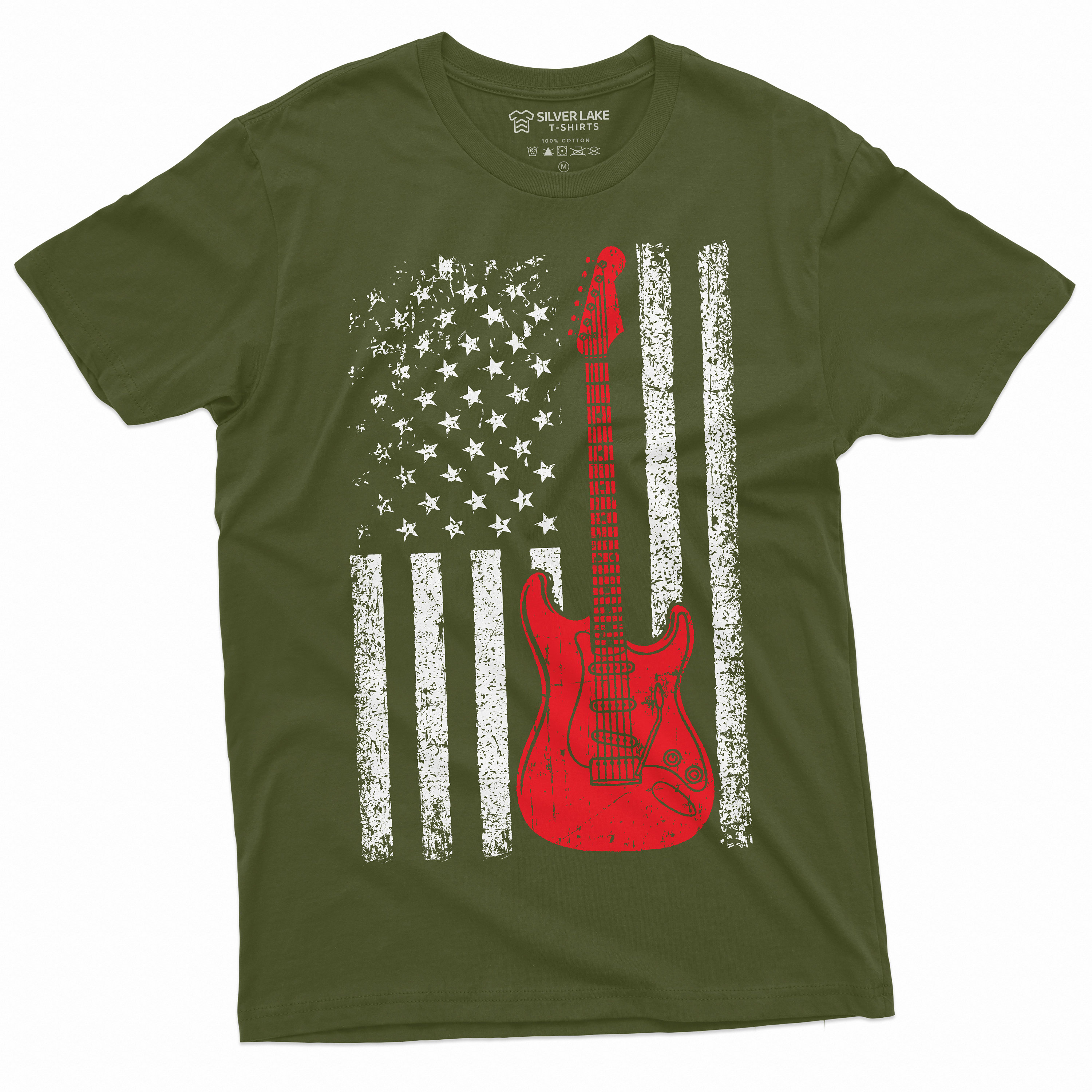 Men's Guitar USA Flag T-shirt Country Music Band Gifts Guitarists 4th of July American Flag Tee Shirt