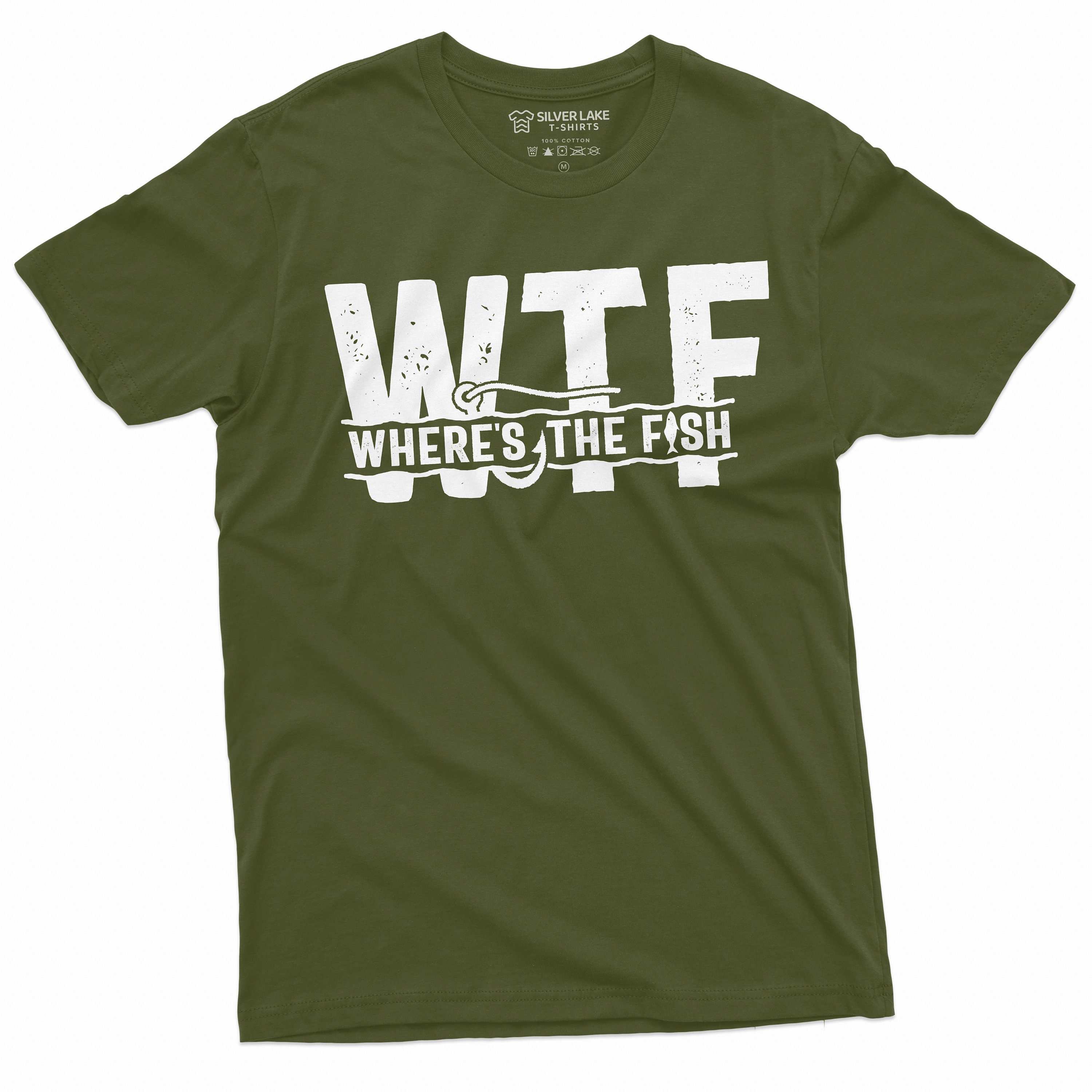 Men's WTF Where is the Fish Funny T-shirt Fisherman Gifts Dad