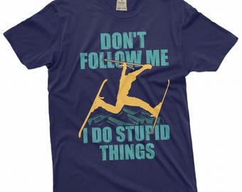 Men's funny skiing T-shirt Ski Snowboard sports winter activity birthday gift shirt winter vacation tee