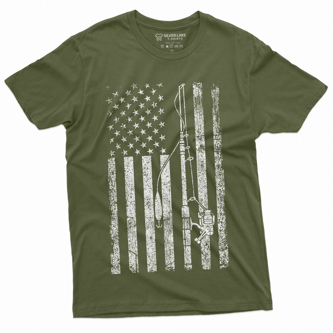 Mens USA American Fish Flag T Shirt Fishing Pole Rod Reel - Etsy