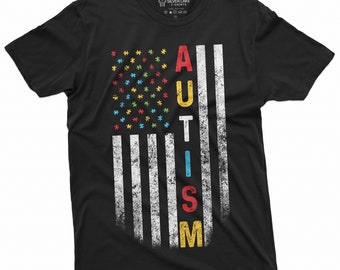 Camiseta con los colores del autismo y la bandera de EE. UU. para el Día de la Concientización sobre el Autismo, camiseta para hombre, camiseta patriótica con la bandera de EE. UU. para el Día del TEA.