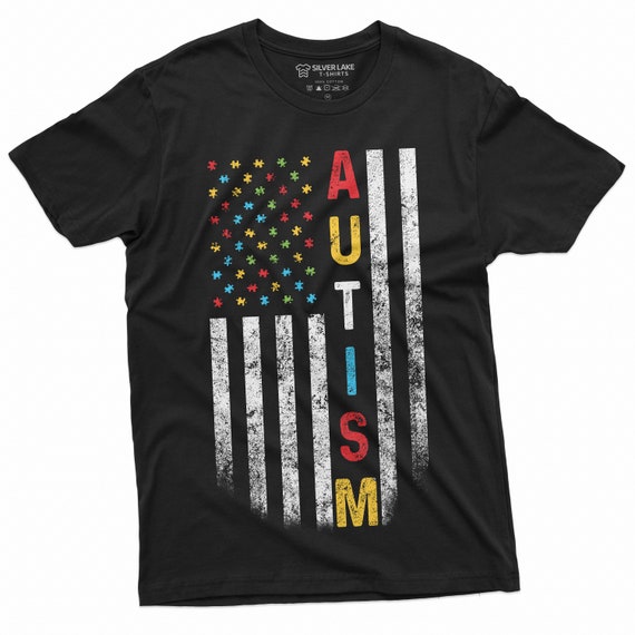 Autism Awareness T-Shirt American Flag Distressed Tee Autism Awareness T-Shirt American Flag Distressed Tee