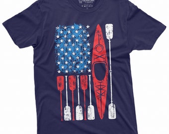 Camiseta de kayak con la bandera de EE. UU., camiseta deportiva de kayak, camiseta unisex para hombre y mujer, regalo de cumpleaños y Navidad, camiseta de pasatiempo